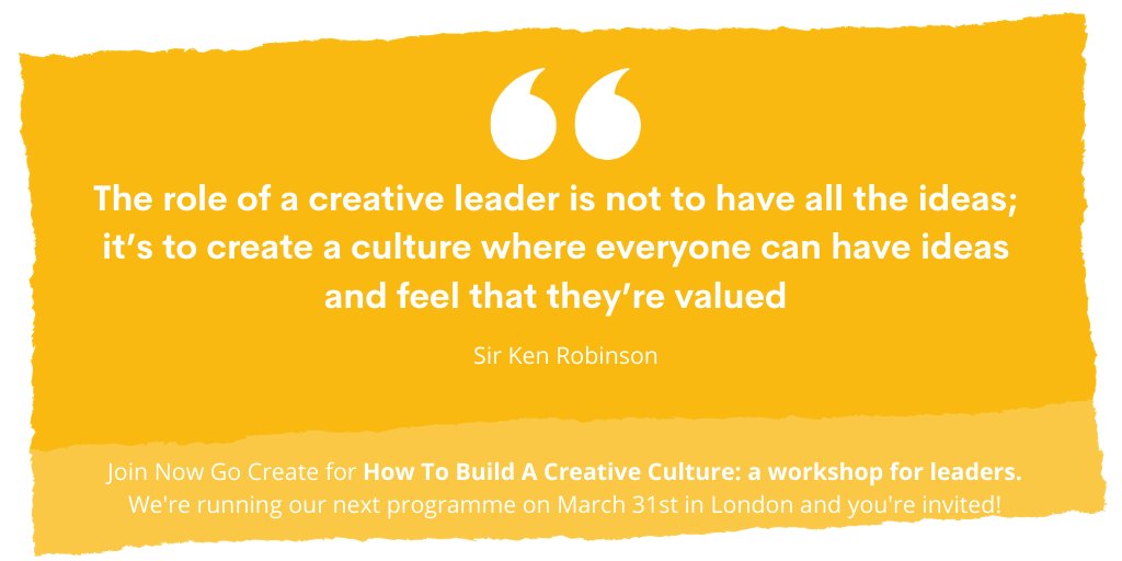 BUILD A CREATIVE CULTURE: A WORKSHOP FOR LEADERS 31st MARCH 2020 Join us for this new programme including curated reading, a day long workshop &amp; follow up webinar, along with a 90 day action planner. nowgocreate.co.uk/course/leading…

#problem-solving #creativeleadership #creativeculture