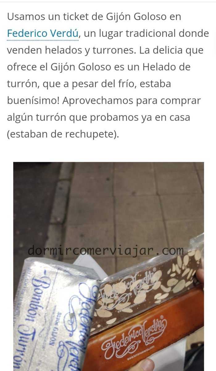 turronesverdu's tweet photo. 📝 Muchas gracias a @dormircomerviajar por incluirnos con este comentario tan guay 😁
@GijonTurismo #gijongoloso #gijónconcalidad #xixóntulugar #gijonesotromundo #XixónInspira #Xixónjustright4U #XixónLeBonEndroit #Asturias #Asturies #FelizMiercoles https://t.co/DZZXZ4kki6