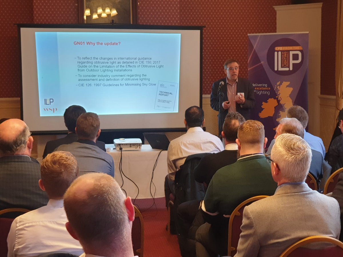 Allan Howard <a href="/Illuminator_42/">Allan Howard</a> @WSP_UK giving talk about ILP Guidance Note GN01: Obtrusive Light. This document has just been revised and is available to view. Find out more here - ow.ly/6hS550y7Ng4 <a href="/the_ilp/">The Institution Of Lighting Professionals</a>