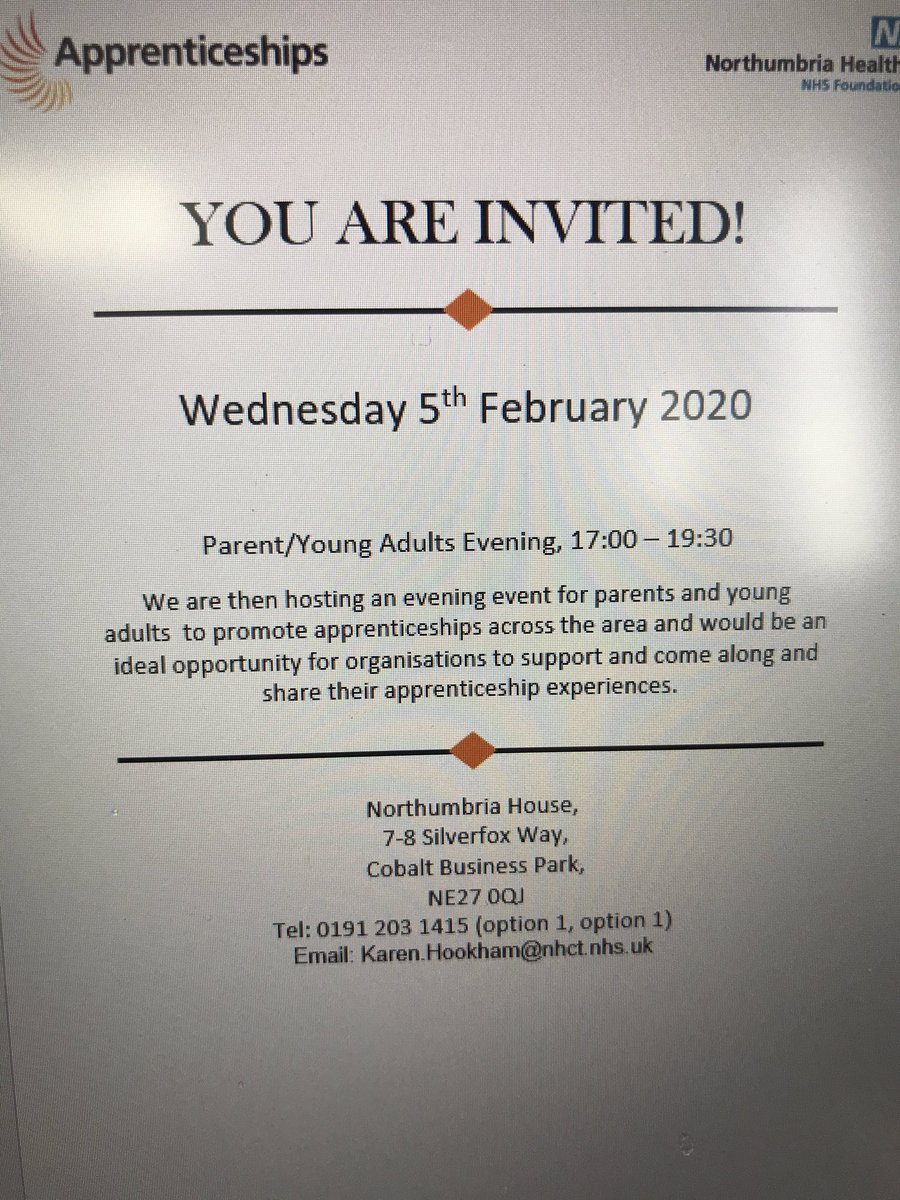 If you’re looking for information on apprenticeships why not come along it’s free and see what is available #apprenticeships #LookbeyondNE @NorthumbriaNHS @AANNorthEast