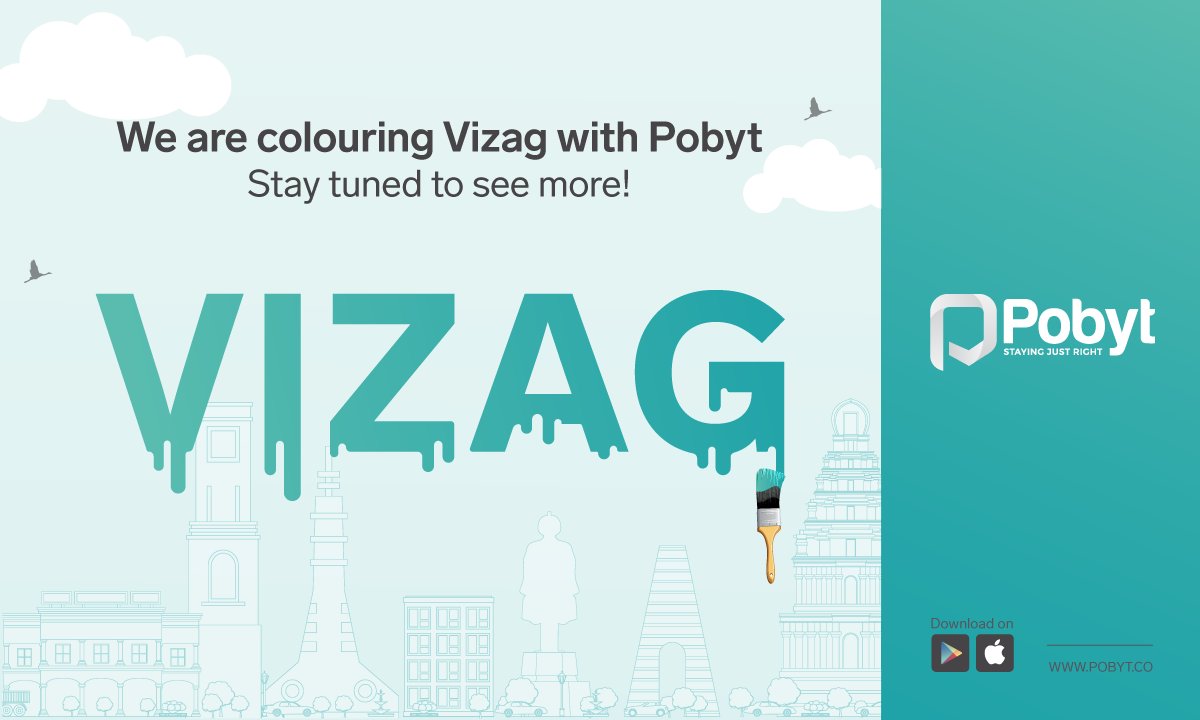 Pobytapp's tweet photo. Hey there! #Pobyt is taking on Vizag and adding colours to the streets of joy. Watch this space to know more tomorrow!

Download the Pobyt app: https://t.co/IXbf0g4lsR.

#HotelInVisakhapatnam #Vizag #HotelsInVizag #PayPerMinute #Travel #HourlyHotels #HourlyStays #StayHourly https://t.co/7mBaB6JyTn