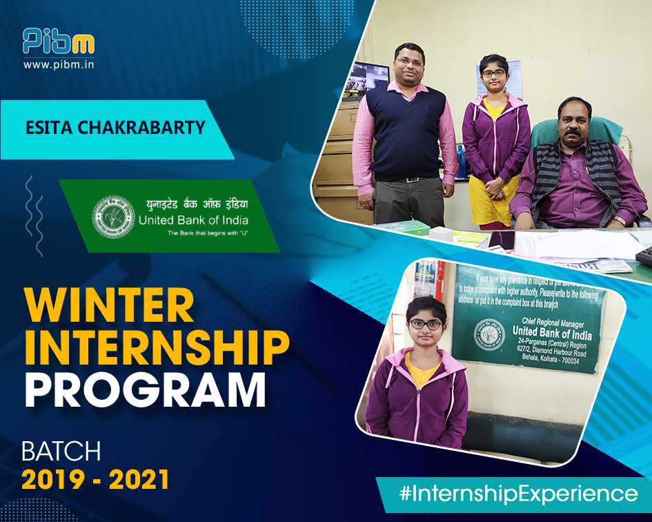 PunePIBM's tweet image. PIBM&apos;s Winter Internship Program provides an opportunity to experience the Corporate World at first hand. Here&apos;s a glimpse of Ms. Esita Chakrabarty during her WIP with United Bank of India.

#WinterInternshipProgram  #UnitedBankofIndia #MastersWithPIBM #WIP2020 #PIBMPune