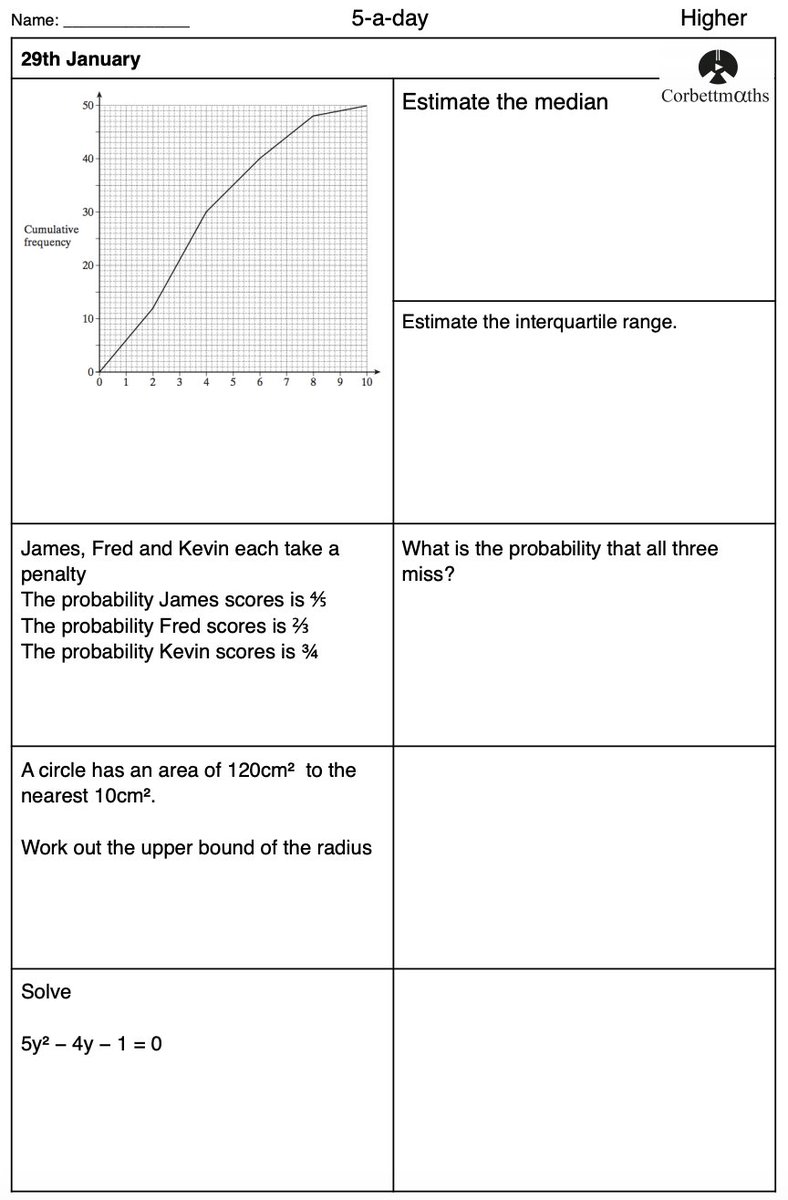 Corbettmaths's tweet photo. Studying for Higher GCSE Maths? Try today's Foundation Plus, Higher &amp; challenging Higher Plus #maths5aday answers: https://t.co/sVLNKxUe8M https://t.co/FHt1d6tTG4