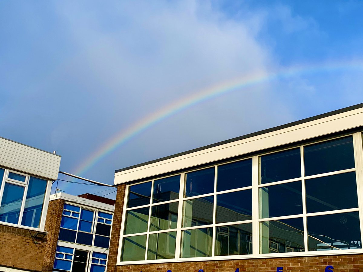 MHealeyPhotos's tweet photo. Rainbows over the rainbow building this morning @StJohnVianneySc #goodvibes #notjustabuilding https://t.co/TAvfzIHF0Q