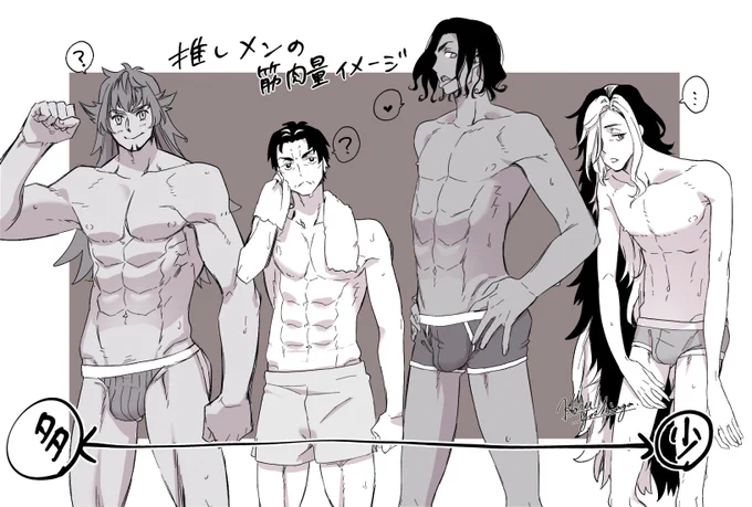 絵描きはみんなキャラの体格を考慮して絵を描くので推しの裸を描いても何ら問題ないのであるという建前でpkmnの推しメンの裸描いた。
筋肉量はdnd≧kb>kbn>>>>nz

dndはあの短パンだから下着みえないようにブーメランとかジョグストラップとか穿いてそう。 