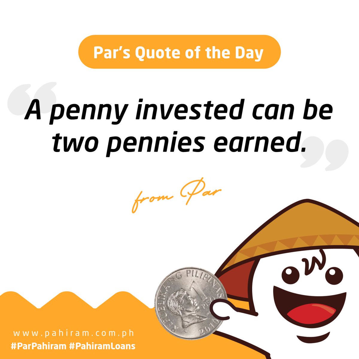 PH_Pahiram's tweet photo. A penny💰 invested can be two pennies💰 earned. -Par

Don't forget to like👍🏻, share✍🏻 and follow😍 us on Facebook, Instagram and Twitter.

#QuotablequotesniPar #ParPahiram #PahiramLoans #SayNoToPredatoryLoans #LowInterestLoans #LoansforPinoy #LoansWithaHeart https://t.co/ne3o8owYeZ