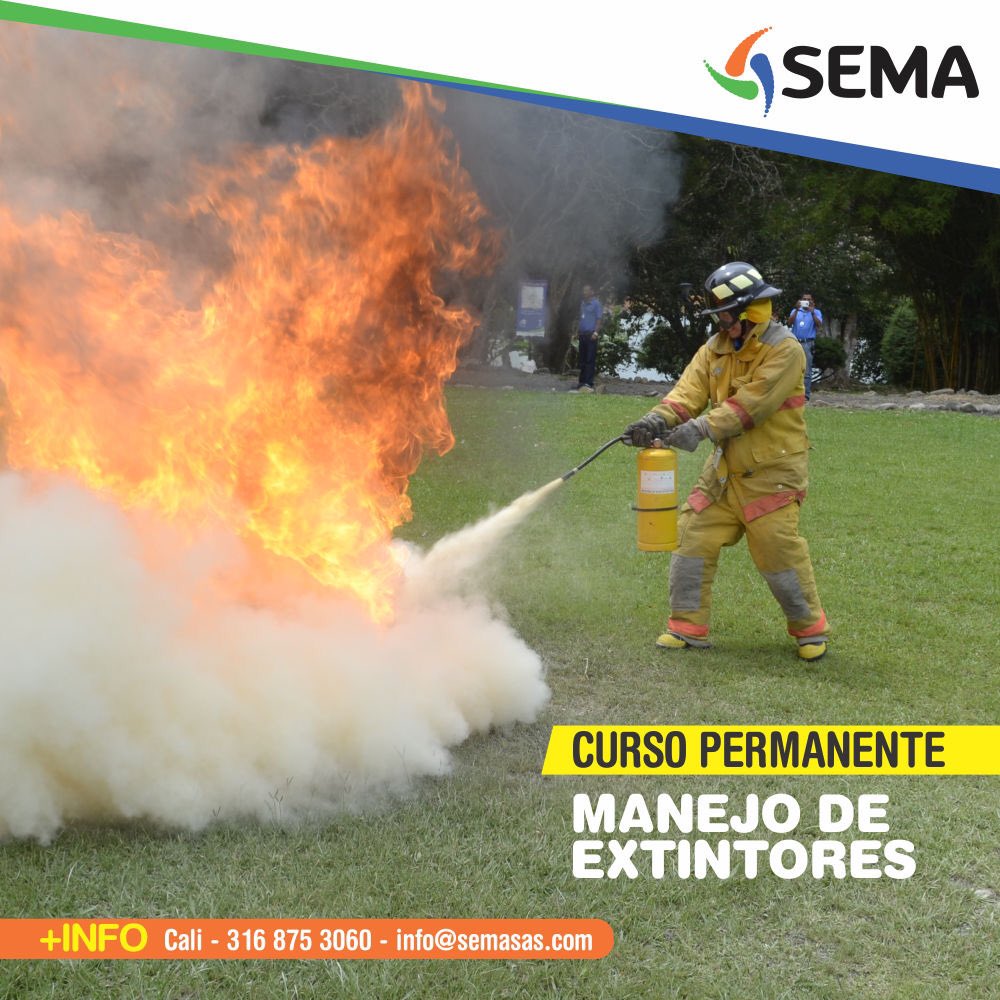 ¿Sabes cómo se maneja un extintor? Conoce las diferencias, colores y forma de hacerlo funcionar. Cursos Permanentes, Teórico - Prácticos.  Para mayor información comunícate al Móvil: 3168753060 - info@semasas.com
Curso Manejo de Extintores
Próximo curso Febrero 15 de 2020.