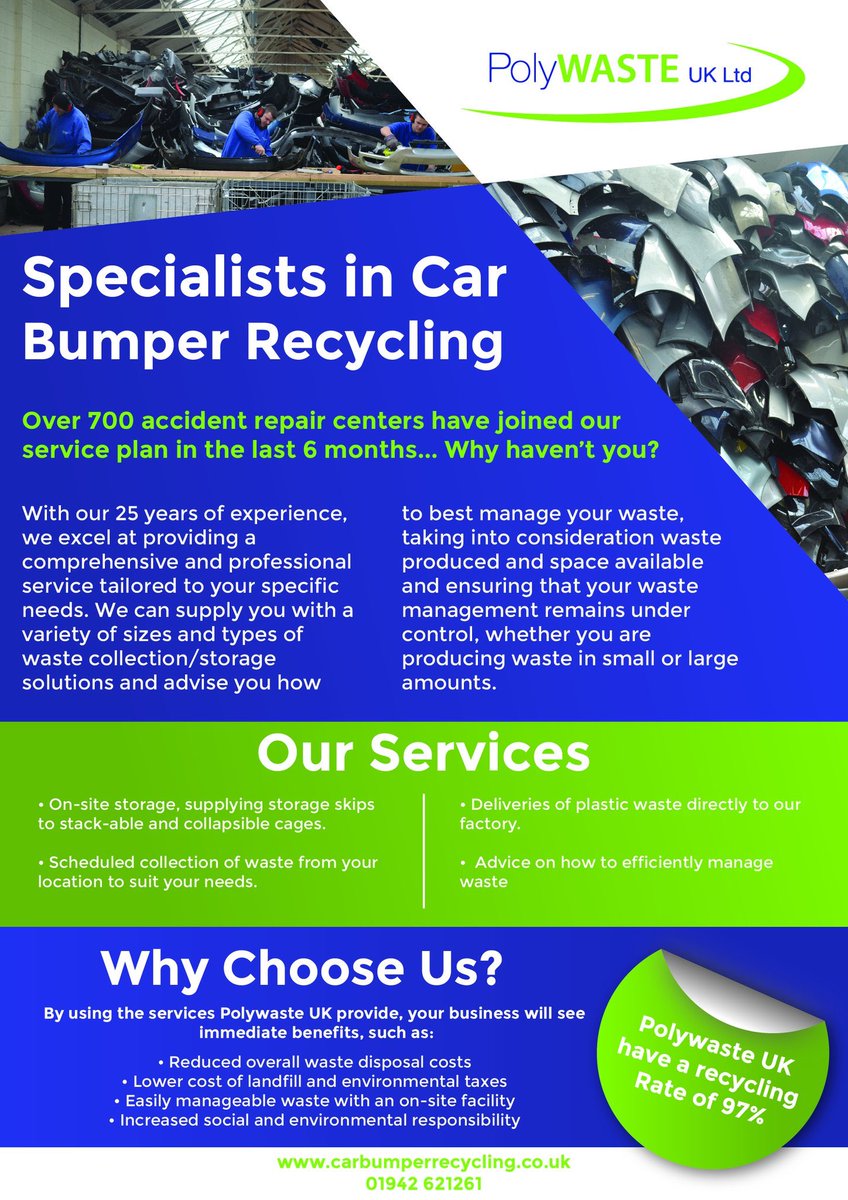Bodyshops:  Do you need help with your plastic recycling? Contact our office on 01942 621261