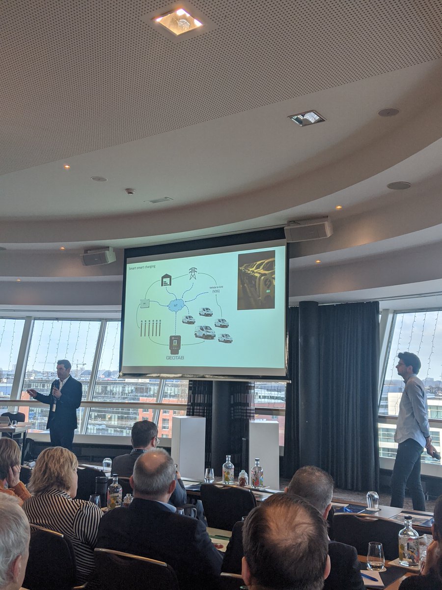 GEOTAB's tweet photo. Day 2 #ConnectedFleetsConference is well underway, with Gnewt's founder, Sam Clarke discussing the importance of #telematics in smart charging solutions. @Fleet_Europe @EOCharging https://t.co/XysZqy009e