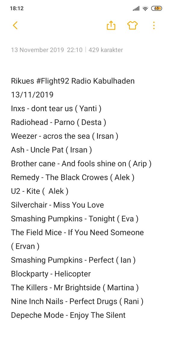 anggicau's tweet photo. Nanti malem saya siaran #Flight92 lagi di @RadioKabulhaden. Ini beberapa lagu yang suka dirikues sama manteman. Jadi kalao ada yang mau rikues lagu² alternative '90an silaken mention kami ya. Yang mau ngirim makanan minuman juga bolela ke kami mah, maklum radio swadaya hihi. https://t.co/iTNmAl4kM7