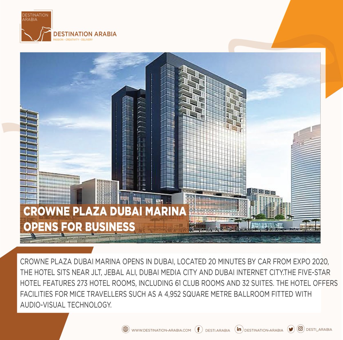 Desti_Arabia's tweet photo. Crowne Plaza Dubai Marina opens for business.
Read More:
https://t.co/bMy01KpYWf

 #destinationarabia #micespecialist #incentives #boutiquedmc #dmc #eventprofs #mince #mice #dubai #mydubai #abudhabi #dubaievents #abudhabievents #eventprofsuk #business #crowneplaza #hotels https://t.co/jXHCZGCplc
