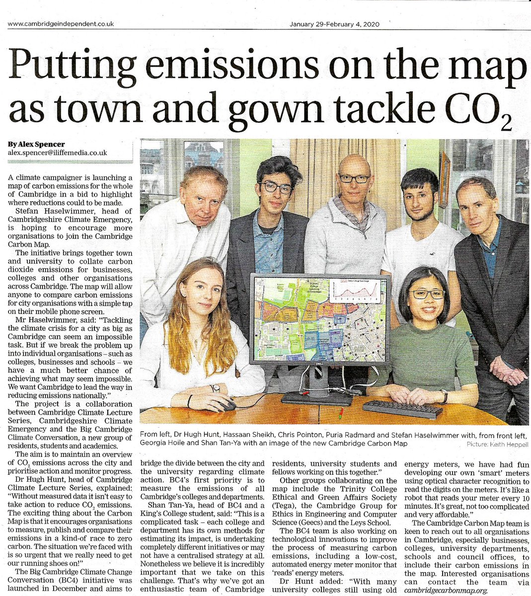 Pick up today's Cambridge Independent <a href="/CambridgeIndy/">Cambridge Independent</a> to see coverage of the new Cambridge Carbon Map <a href="/carbonmap/">Cambridge Carbon Map</a> collaboration. 

An incredible team effort, privileged to be working with these awesome, motivated people! <a href="/hughhunt/">Hugh Hunt</a> <a href="/ShanTanYa1/">Shan Tan-Ya</a>  <a href="/chrispointon/">Chris Pointon</a> <a href="/RadmardPuria/">Puria</a>