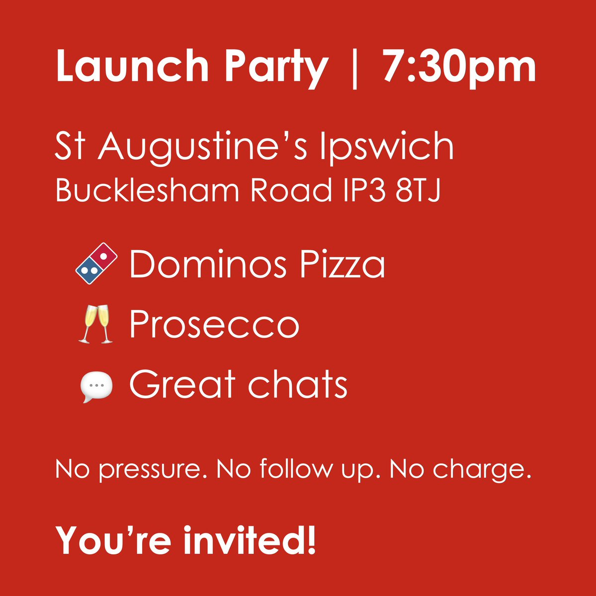 StAugustinesIps's tweet photo. Tonight’s the night. You’re invited to our Alpha Launch Party at 7:30pm. #TryAlpha #Ipswich #BringAFriend #FreeDominos @CofEsuffolk @Dominos_UK @alphacourseuk https://t.co/Xu5MymoF2G