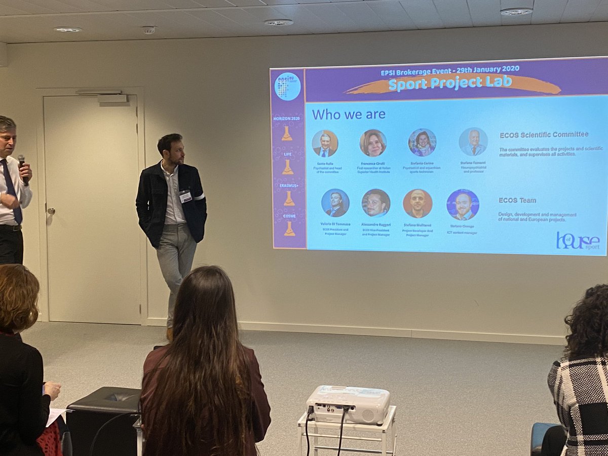 ecos_europe's tweet photo. Valerio di Tommaso on the stage at @EpsiEU brokerage event in Brussels: we are talking about @EUErasmusPlus #SportProjectLab https://t.co/hFaSSb8XSj