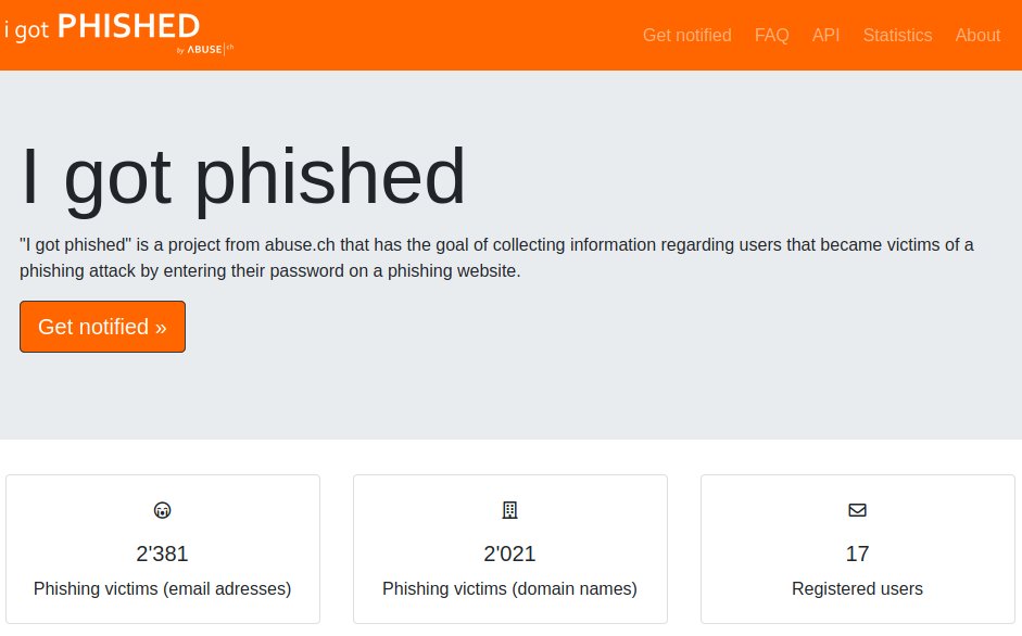 Introducing my newest project: I got phished The goal is to notify IT-security representatives about phishing victims within their constituency 📨 👉 igotphished.abuse.ch A big thanks to @JayTHL who initiated the project! 👏 For bug reports and feature requests -> DM me