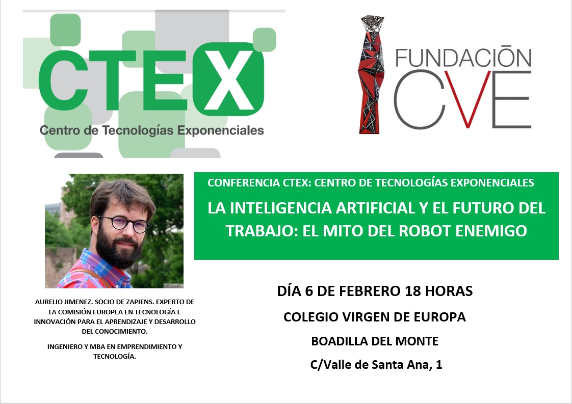 Conferencia CTEX con @ajimenezromero, un gran especialista que actualmente colabora con la Unión Europea en materia de #Tecnologia e #innovacion. Día 6 febrero 18 horas en el CVE hablamos sobre Inteligencia Artificial y el futuro del trabajo. Os esperamos- <a href="/JNavalpotroB/">josenavalpotro.com</a>
