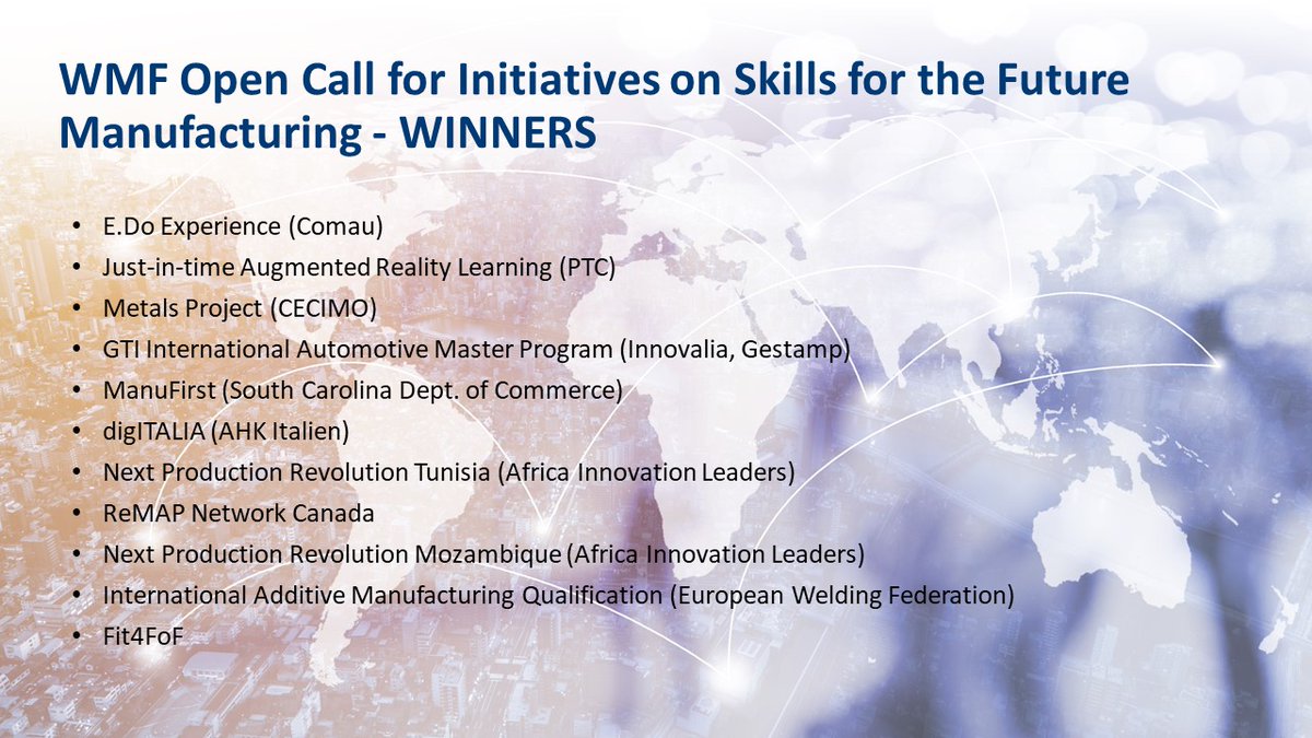 Last year the WMF Open Call for Initiatives on Skills for the Future of Manufacturing attracted many organizations from all over the world. The best ones were featured in the 2019 WMF Report. 
Take a look at the winners and download the Report at worldmanufacturingforum.org/report-2019