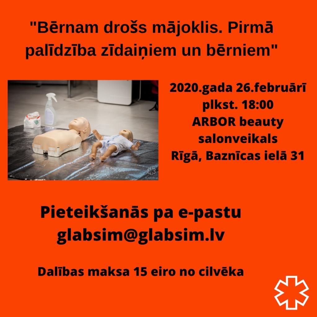 Lekcija “Bērnam drošs mājoklis. Pirmā palīdzība zīdaiņiem un bērniem”. 
Lekciju organizē <a href="/glabsimlv/">glabsim.lv</a> , vada <a href="/dr_furmanis/">Roberts Fūrmanis</a> ! 
Piesakies! Vietu skaits ierobežots.
