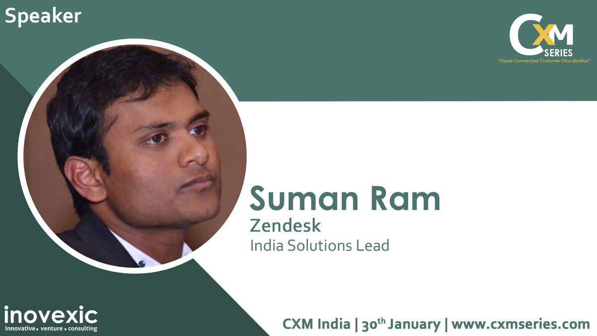 CxmSeries's tweet photo. We are excited to announce Suman Ram, India Solutions Lead of @Zendesk as a speaker at CXMSERIES India.

CXMSERIES 2020 | Jan 30th 2020 | Courtyard by Marriott Bangalore

To know more &amp; participate:https://t.co/jQsROEhBhQ
#customerexperience #cxm #CX #conference https://t.co/OuVpBsD6mk