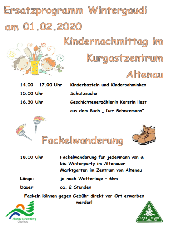 Oberharz's tweet photo. Wintergaudi in Altenau
Da die Schneelage zum 01. Februar nicht ausreichend sein wird, hat sich die Tourist-Information Altenau ein spannendes Alternativprogramm überlegt.
Mehr Infos erfahrt ihr hier:
https://t.co/y4fhoaK1cw…/veranstaltung…/wintergaudi-altenau https://t.co/5SFkmFUXZd