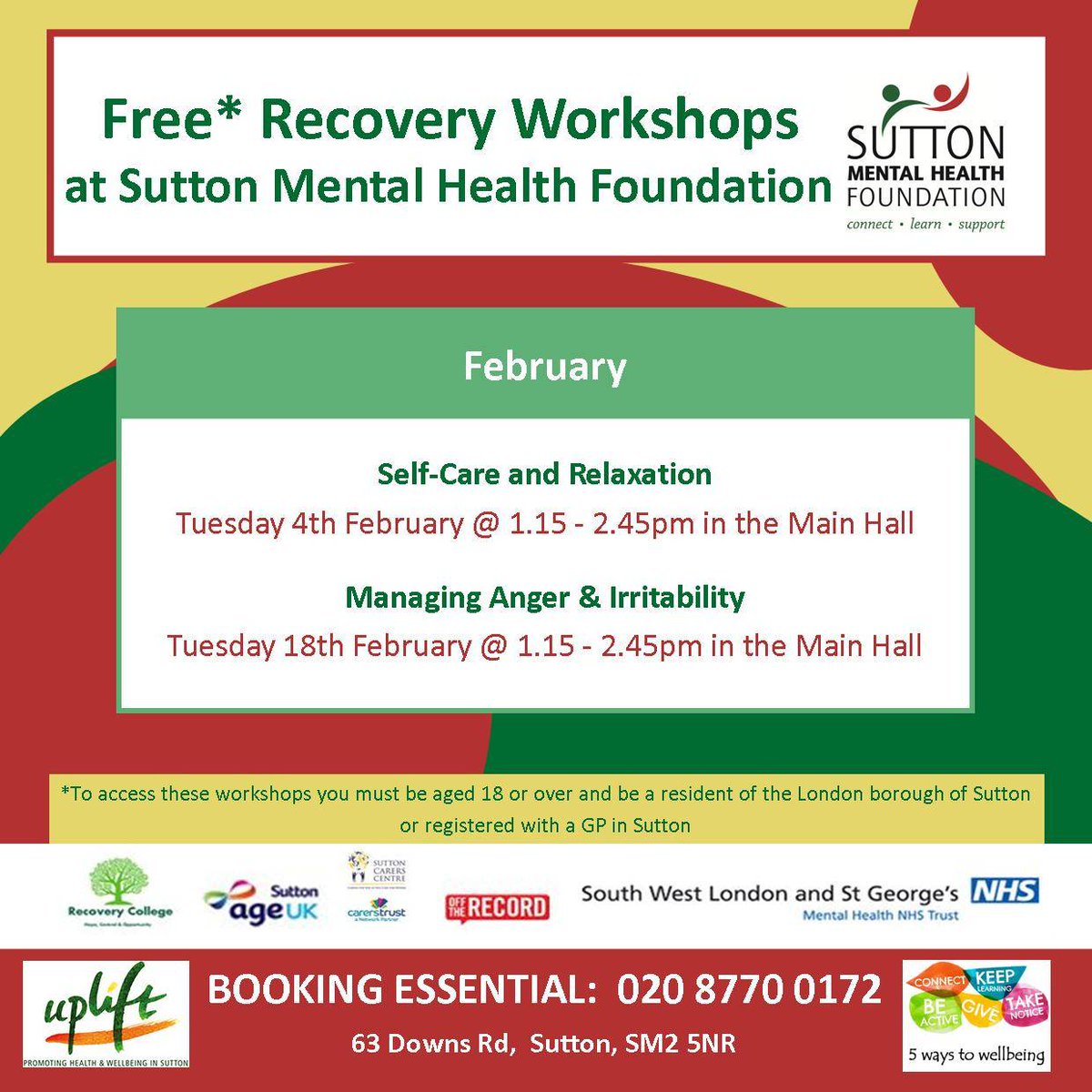 SuttonMHF's tweet image. We now be running courses at SMHF in partnership with Sutton Uplift....Places are limited  and will fill up fast!!  Please call to book your place  now!!! #smhf #suttonuplift #learning # recovery #wellness @SuttonMHF@SuttonUplift
