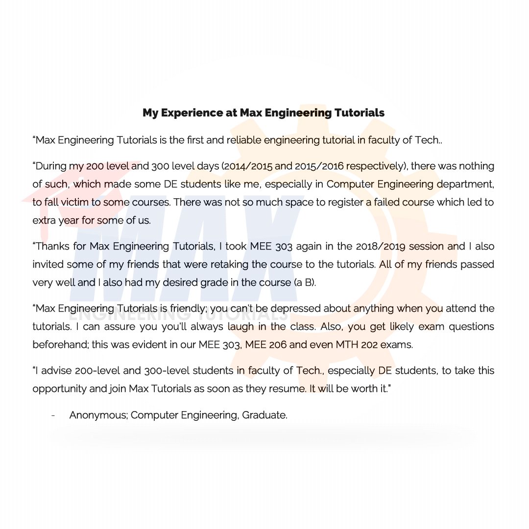 MaxOrganization's tweet photo. Today's edition of the #MaxExperience. You too can be a part of our Success story. Join us. 
Tell a friend.

#OAU
#Engineering
#200level
#300level
#MTH
#MEE
#EEE
#CHE
#CSC
#MSE https://t.co/F2Rq5aZdv7