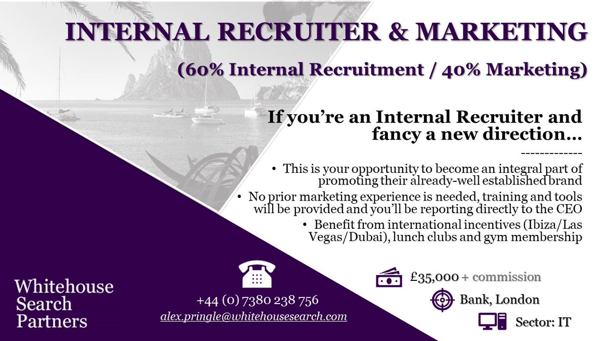 If you are an Internal Recruiter drop me a message to find out how this could increase your skillset! alex.pringle@whitehousesearch.com #marketing #internalrec #londonrole #newjob