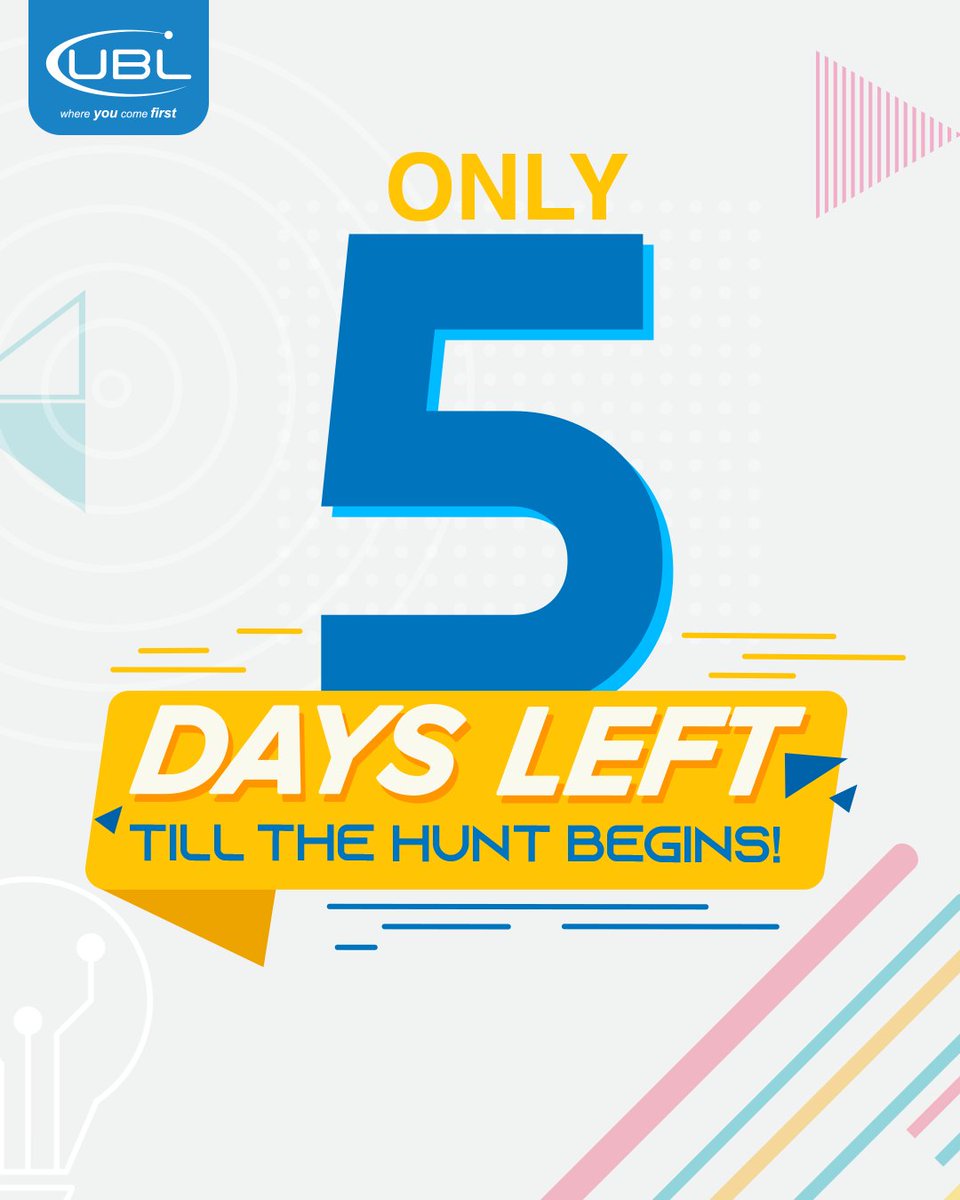 UBLDigital's tweet photo. 5 Days to go!
Stay tuned for more information on UBL’s hunt for the best tech talent!
#TechTalent2020 #TheHuntIsOn #TechSetGo #UBLCareers #UBL https://t.co/ihcd1x12KZ