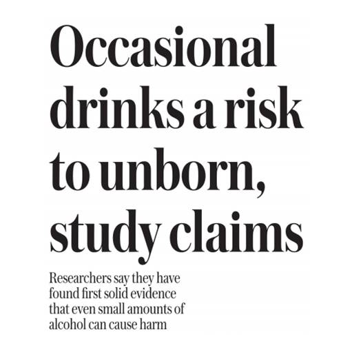 CRRC_BPAS's tweet photo. Today’s alarmist headlines – example below – misrepresent the findings of this systematic review. In the review itself the authors are clear it is *not* ‘solid evidence’, and nor do their findings show that 'occasional drinks' cause harm. #WRISK https://t.co/n6K6IkVDiF