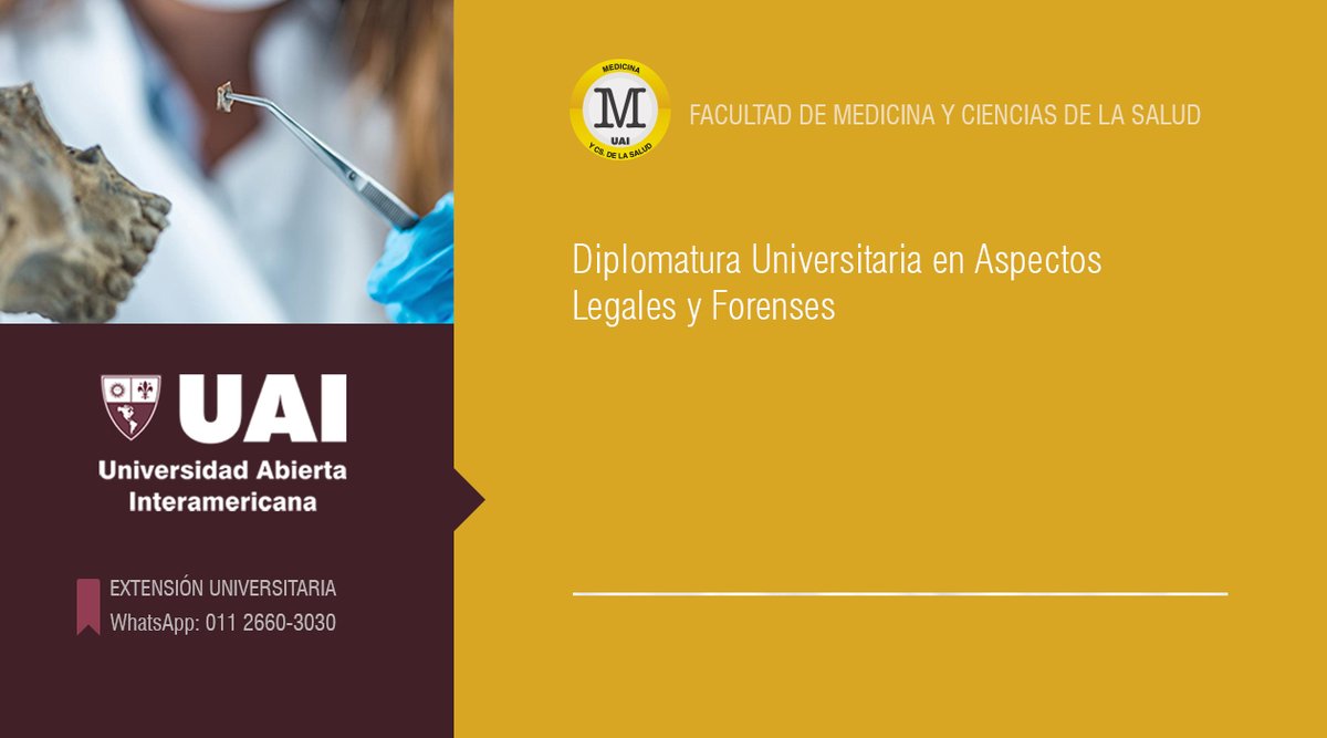 eduuai's tweet photo. Diplomatura Universitaria en aspectos legales y forenses
14 de MARZO en BS. AS.
Sumate los Sábados de 8 a 13 Hs.
¡Inscribite https://t.co/2hj4nCuUbc!
#enfermeria #salud #forense 
Mail uai.extension@uai.edu.ar 
WhatsApp: https://t.co/agnflFJWak
@eduuai https://t.co/KCIlFneFPY