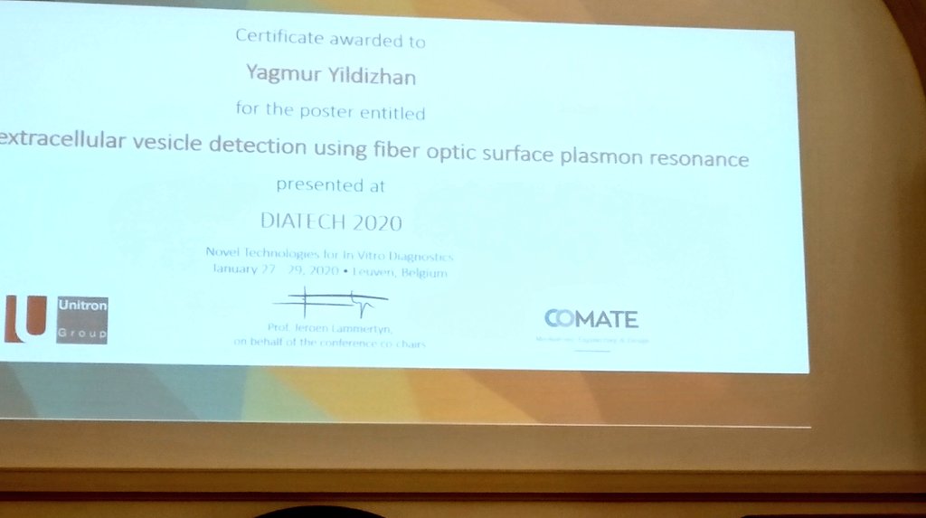 DIATECH2020's tweet image. 3rd place goes to Yagmur Yildizhan for FO-SPR based detection of extracellular vesicles!
Congratulations 🎉
@aipband_itn @KULBiosensors