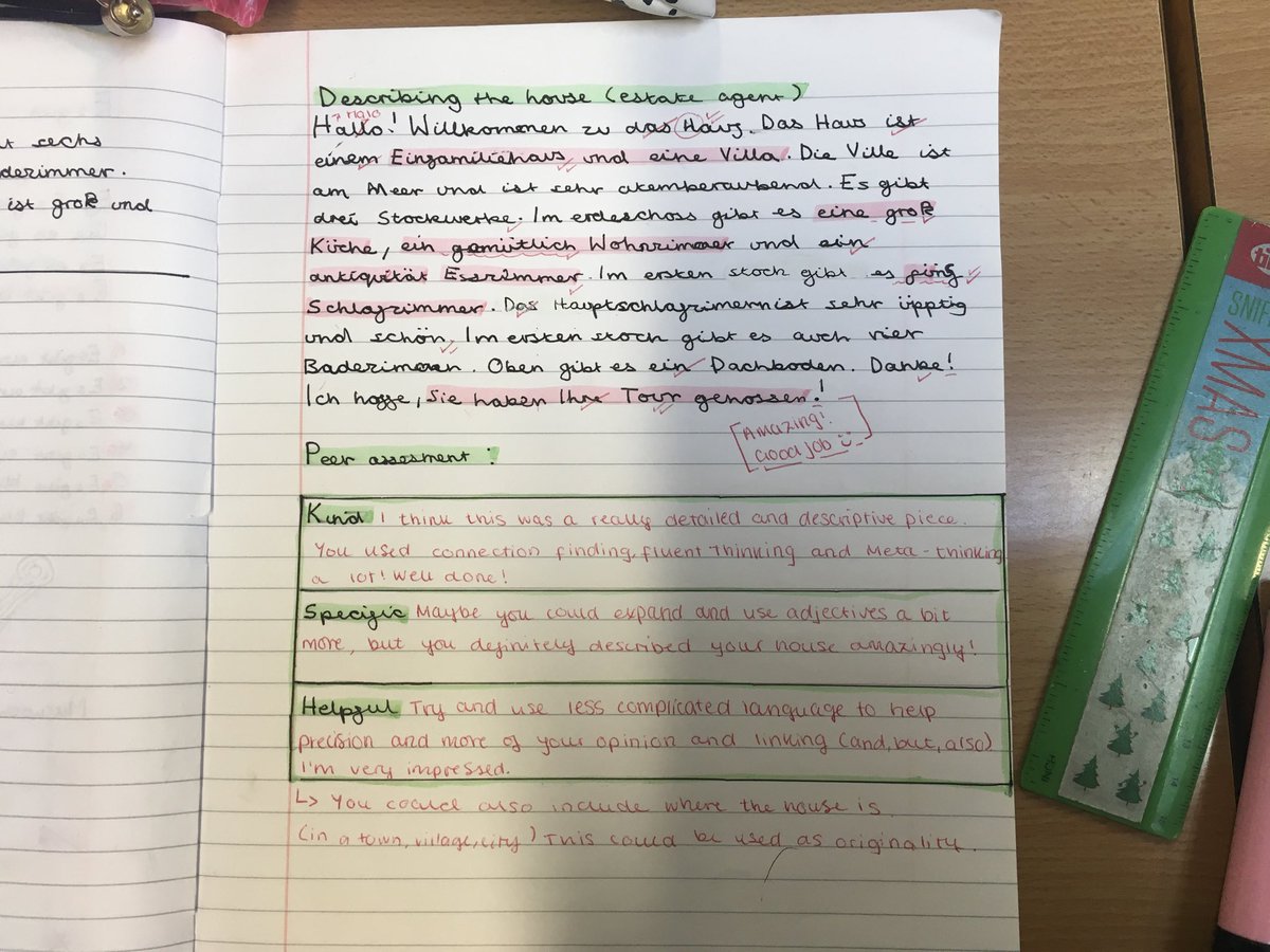 Tormead_Germ's tweet photo. Excellent peer assessment today in Y8 using the kind, specific and helpful model. Comments were much more useful and impressively linked to the ACPs and VAAs! Lovely to see how well HPL is embedded. ⁦@HPLedu⁩ #HPLedu https://t.co/qTYXPjqize