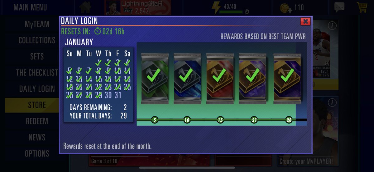 LightningStar20's tweet photo. @NBA2KMobile I'm on day 29 for the daily login and realized that I never got an amythyst for day 21. Can you guys help? https://t.co/tSWfVULi12