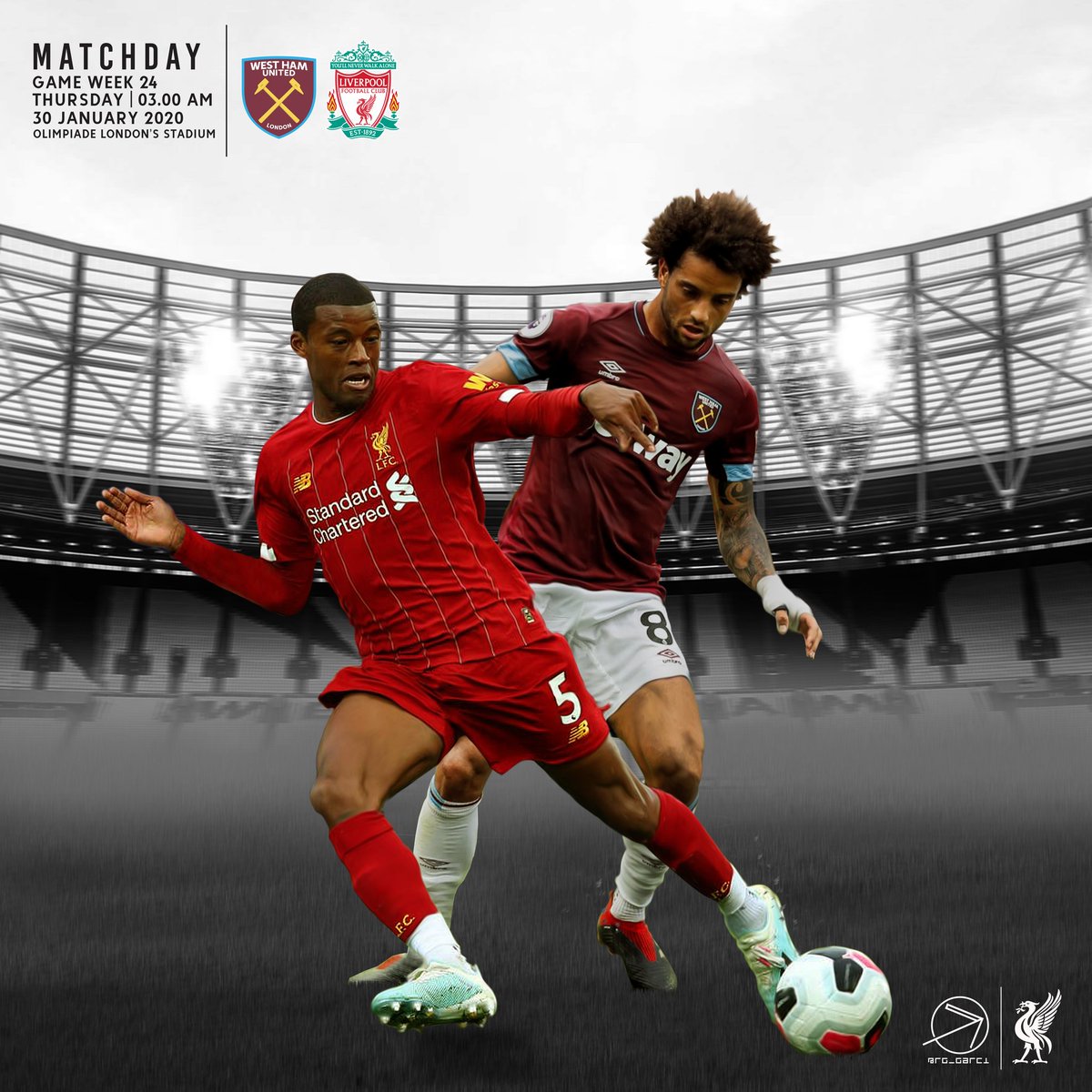 rg_garci's tweet photo. Matchday Cover Program ๐ฅ
๐ @premierleague gameweek 24
โฝ @WestHam vs @LFC
๐
Thursday, Jan 30th
โฐ 03 AM
๐ Olimpiade London's Stadium
โค @F_Andersoon x @GWijnaldum
.
.
#Matchday #LFC #WHULIV #ThisMeansMore #weareliverpool #lfcmatchdayimage #mymatchdayimage #ynwa https://t.co/fUHiu2o8Ub