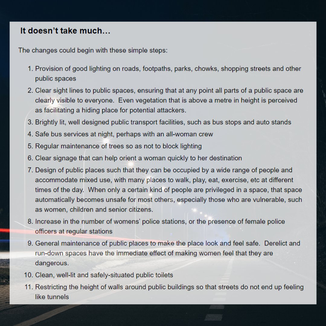 More and more women need and want access to public spaces within their cities, we need paradigm shifts in design to make these safer for them. Here are some simple first steps. Read more here http://citizenmatters.in/urban-design-of-safe-cities-for-women-15419
