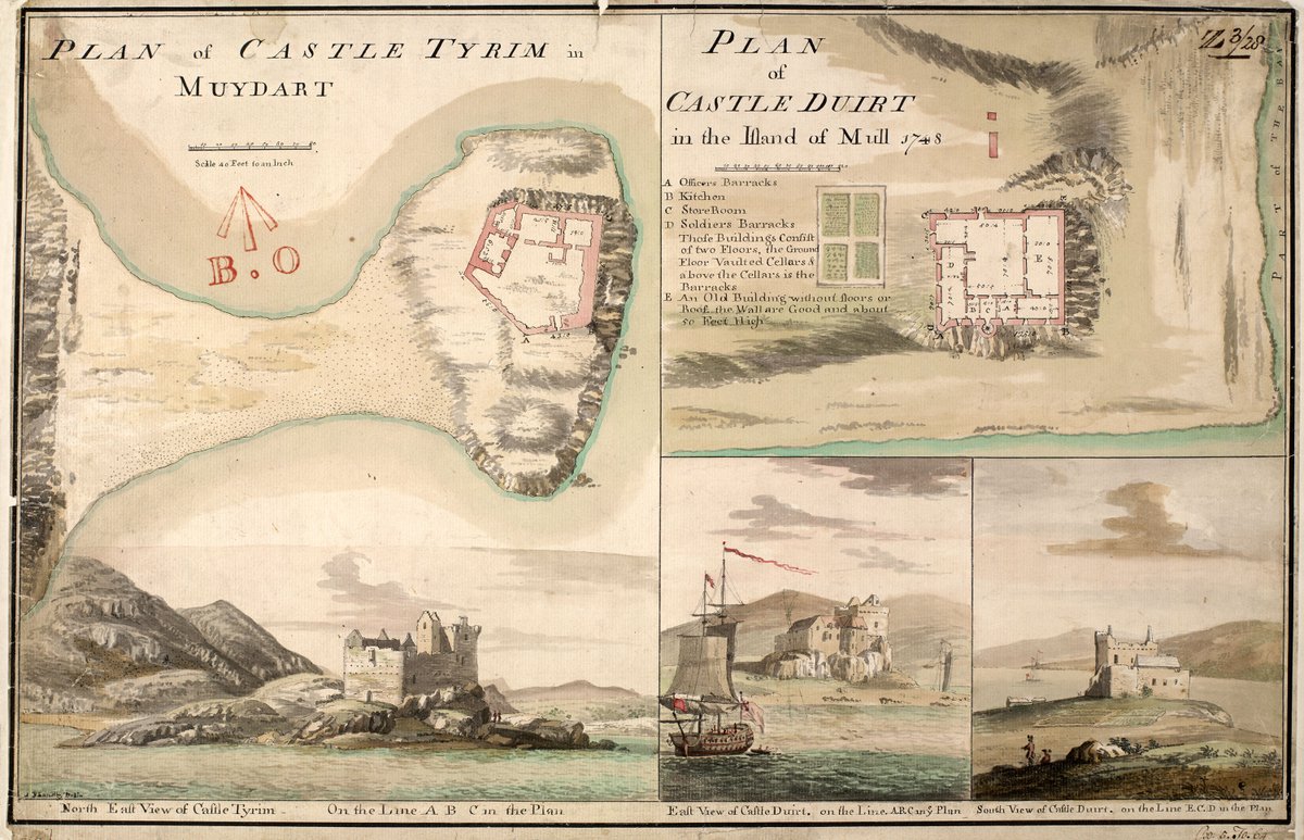 Board of Ordnance plan showing views of Castle Tioram (Loch Moidart) and Castle Duart (Mull)