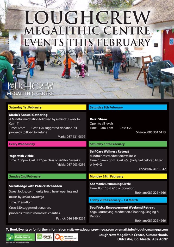 LoughcrewMC's tweet photo. Keep the January Health Buzz going by signing up to some of these brilliant events happening in February! 🙌
#loughcrew #loughcrewmegalithiccentre #events #meath #oldcastle #yoga #meditation #walks #mindfullness #retreats #drummingcircle #health #wellness #healthandwellness 💗 https://t.co/KIj5C7j6Cz