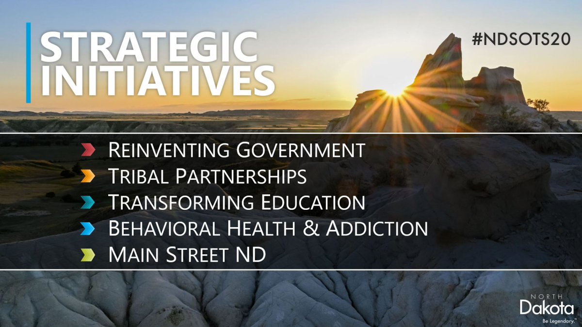 GovDougBurgum's tweet photo. By partnering on these five strategic initiatives, together we can change this generation and chart a course for future generations. #NDSOTS20 #NDgov https://t.co/S9IWTFccFh