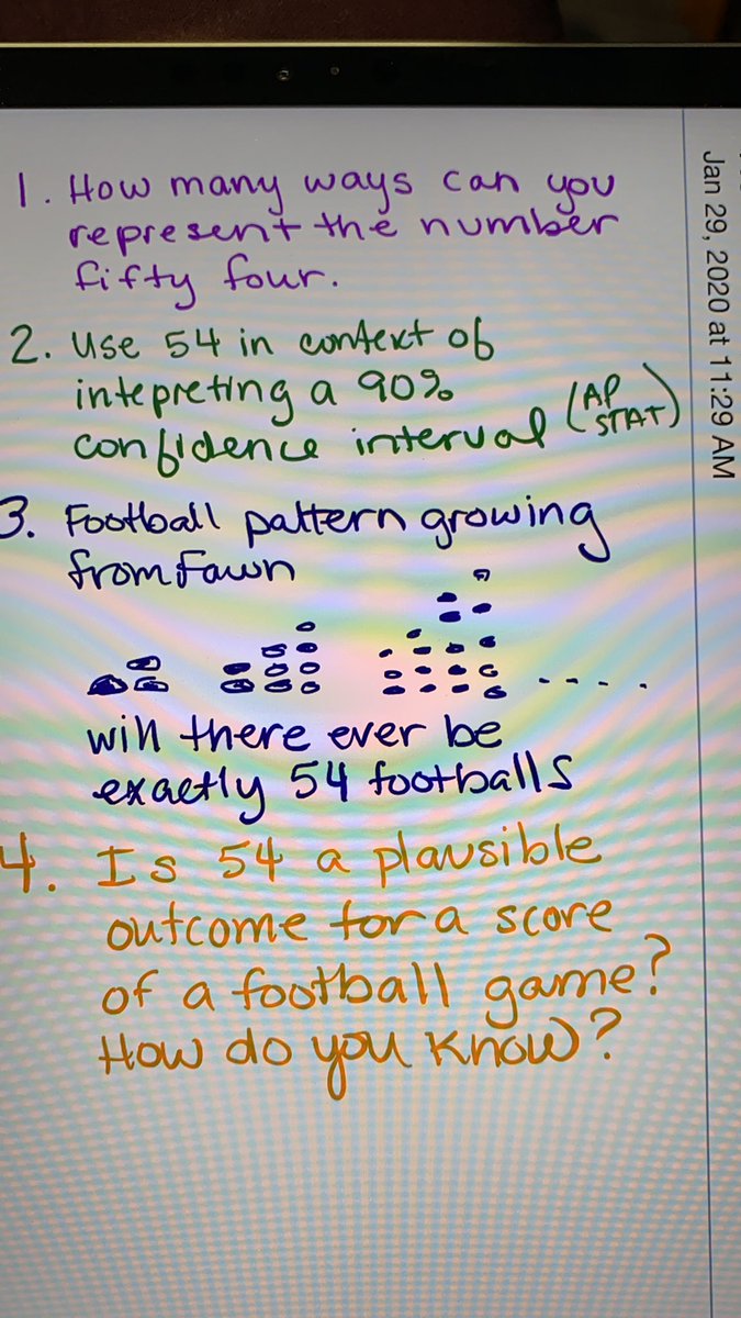 thumbsupmath's tweet photo. Generating some ideas for a Number Talk for HS math classes on Super Bowl Friday. Thoughts? Reactions? Ideas?
#HSNumbertalks #NumberTalks #MSNumberTalks #mtbos https://t.co/liGjP4aclN