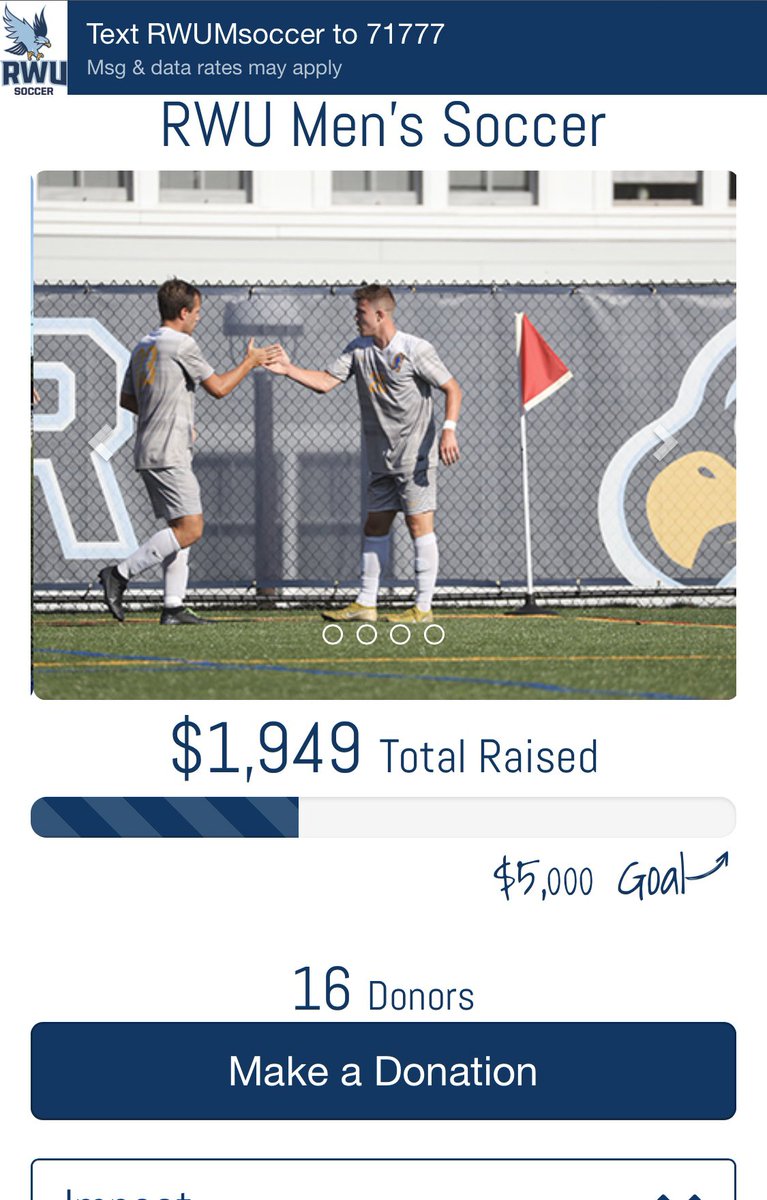Well on our way but still some work to do💪🏼 Thank you to all who have donated so far! #HawksFlyTogether🦅🦅 You can support your Hawks here: app.mobilecause.com/vf/RWUMsoccer