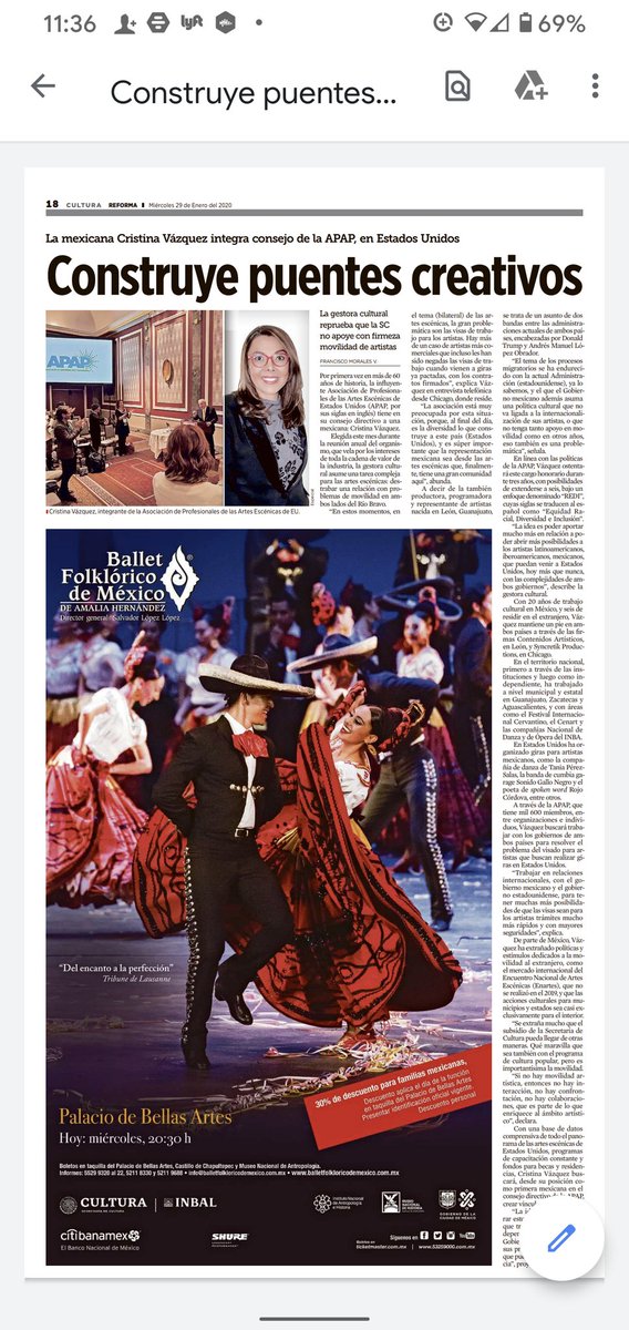 CrisVazquezR's tweet photo. Gracias @reformacultura por el espacio! Me encanta compartirlo con el Ballet Folclórico 💪 @APAP365  We rock! https://t.co/dcTwSSi2mv