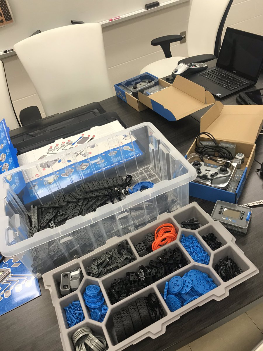 MsRicher44's tweet photo. โGirls who Botโ #vexIQ .... spent the morning building with @Ms_Rebelo. Only half way, but super excited to see it coming together #teachingpartner #greatminds #engineers Canโt wait to explore with the students! @stalphonsaDP https://t.co/WUM8YdqgEA