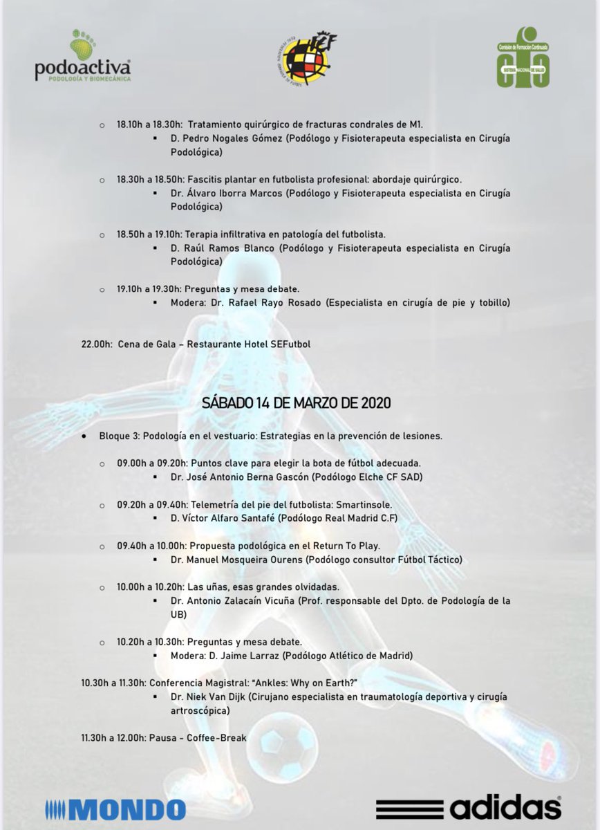podoantonio's tweet photo. 📚 PROGRAMA CIENTÍFICO 📚

III CONGRESO INTERNACIONAL DE PODOLOGÍA Y BIOMECÁNICA EN EL FÚTBOL

Gracias a todos los ponentes por su participación. 

#FootballPodiatry #Podología #Biomecánica #Fútbol #Podólogo #Fisioterapia #Medicina @Podoactiva 

👉 Info: https://t.co/0fqRG31ll2 https://t.co/X4XK9on6rb