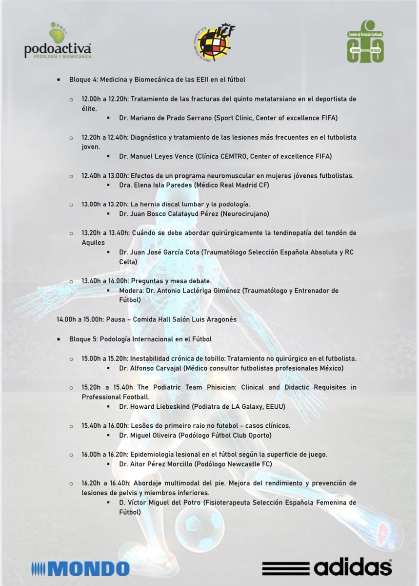podoantonio's tweet photo. 📚 PROGRAMA CIENTÍFICO 📚

III CONGRESO INTERNACIONAL DE PODOLOGÍA Y BIOMECÁNICA EN EL FÚTBOL

Gracias a todos los ponentes por su participación. 

#FootballPodiatry #Podología #Biomecánica #Fútbol #Podólogo #Fisioterapia #Medicina @Podoactiva 

👉 Info: https://t.co/0fqRG31ll2 https://t.co/X4XK9on6rb