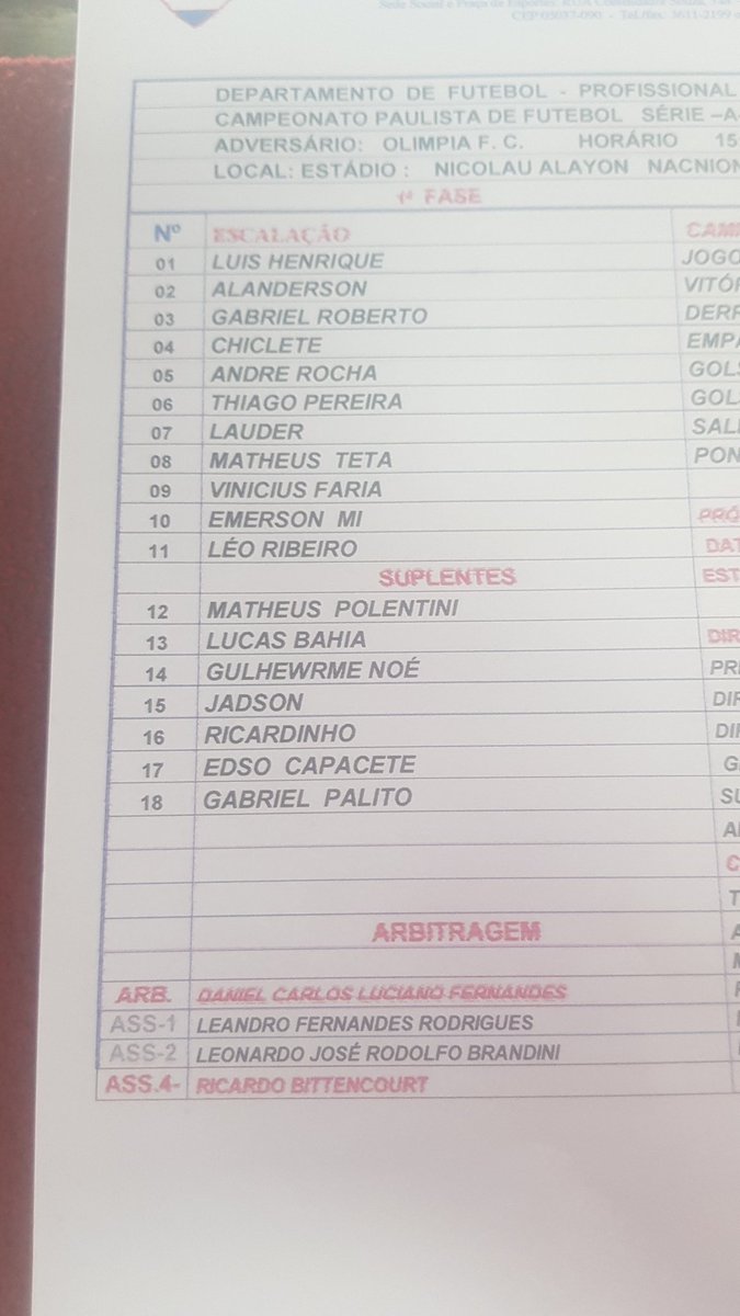 NacionalSP1919's tweet photo. Escalação do Nacional para a partida de logo mais as 15hs contra o Olimpia no estádio Nicolau Alayon. #VamosGanharNaça
#Nacionalsp #NACxOLI https://t.co/9ozA782guU