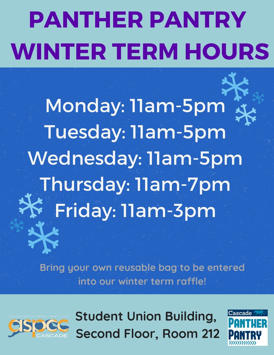 ASPCC_Cascade's tweet image. #headsupforfreefood 
panther pantry is being stocked today! so come on by and get some food for the week! please remember to bring your own bag as we have a limited amount. If you bring your own bag u can enter into a raffle for small kitchen appliances! isn&apos;t that awesome.