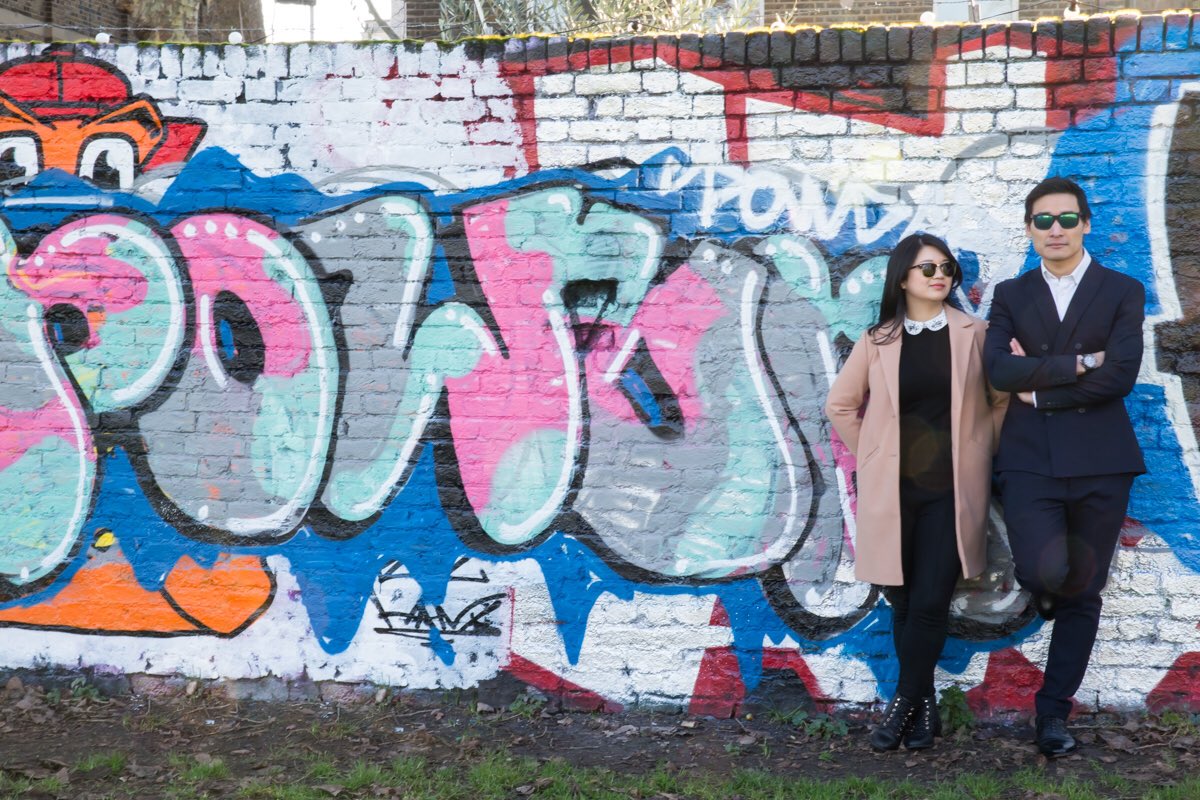 Chinese couple engagement shoot by street art