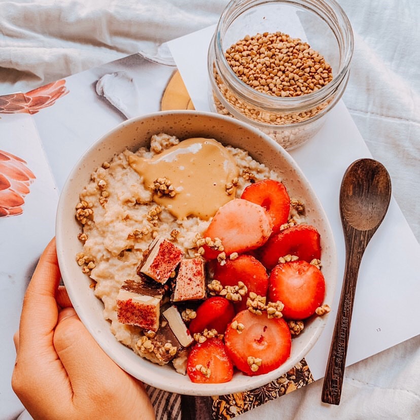 We were loving this bowl from @nourishfulsabrina (Instagram) using our Berry &amp; Cashew cake slices 🍰 Layers upon layers of rich flavours to warm up these wintery-mornings ❄️ Forget what your parents told you, this cake is permissible on the breakfast menu 💁