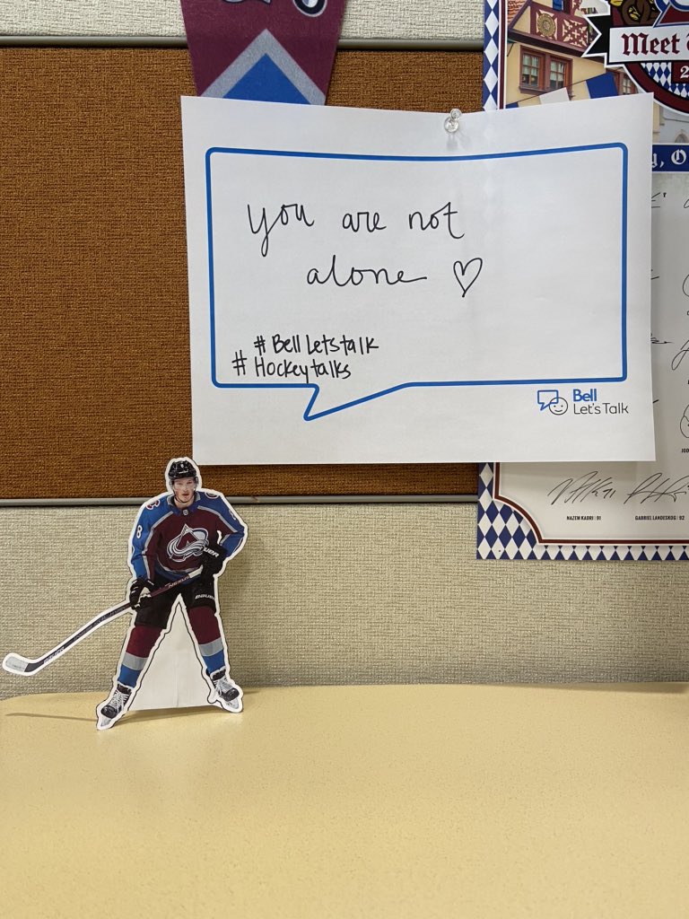 guffychan's tweet photo. Lil Cale out here reminding you that you are not alone #BellLetsTalk #HockeyTalks #AllMailCale @Avalanche https://t.co/EIApQ2oI6p