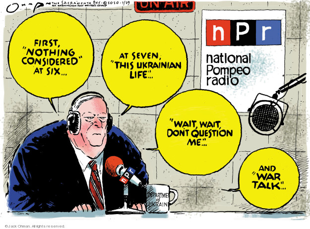 FreeSpeechToons's tweet photo. Journailism as envisioned by @SecPompeo
Cartoon by @JACKOHMAN
@NPR #1stAmendment #FreedomofSpeech #FreedomofthePress
#TruthDecay #MikePompeo https://t.co/KzyAcZDU5J